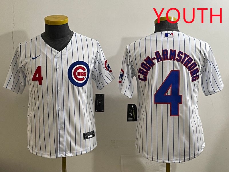 Youth 2025 Chicago Cubs #4 Crow-Armstrong White Stripe Game Nike MLB Jersey style 4